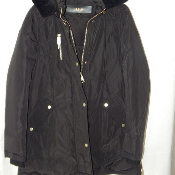 NB Series Nicole Benisti CLAREMONT Shearling Trim Down Parka Coat Black LRG NWT - Picture 11 of 14